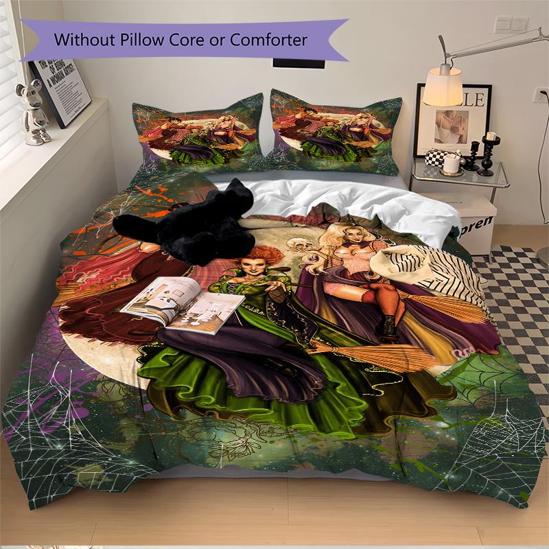 Halloween Witches Moon Print 3Pcs Bedding Setduvet Cover With 2 Bedropillowcase Home Birthday Gift
