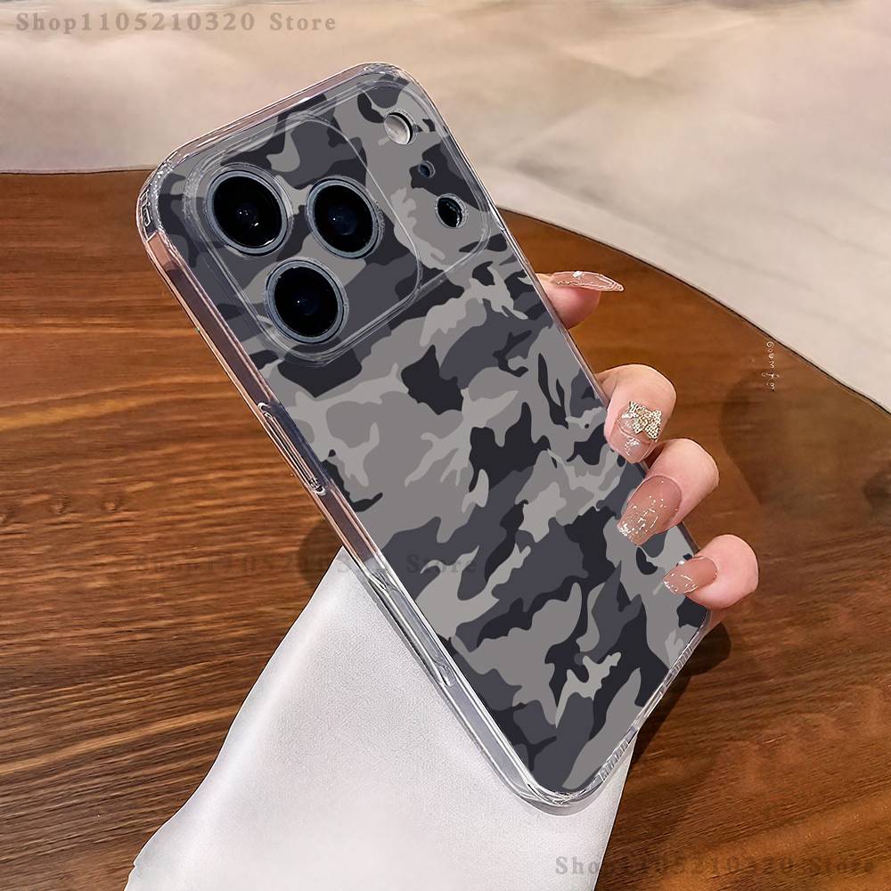 Military Pattern Camouflage Phone Case iPhone17 16 15 14 13 12 11 Pro Max Plus Mini Clear Full Back Cover Silicone Soft Shell