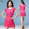 Womens Latin Dance Dress With Lace Fringe Detail Milk Silk Fabric Stage Performance Costume Ballroom Competition