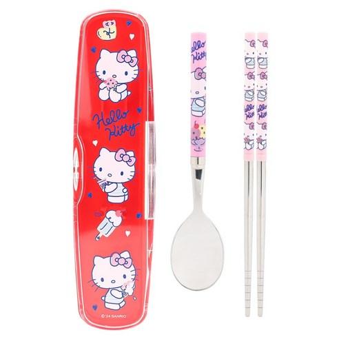 Lightweight Stainless Steel Baby Spoon and Chopstick Set, Kitty Red 1