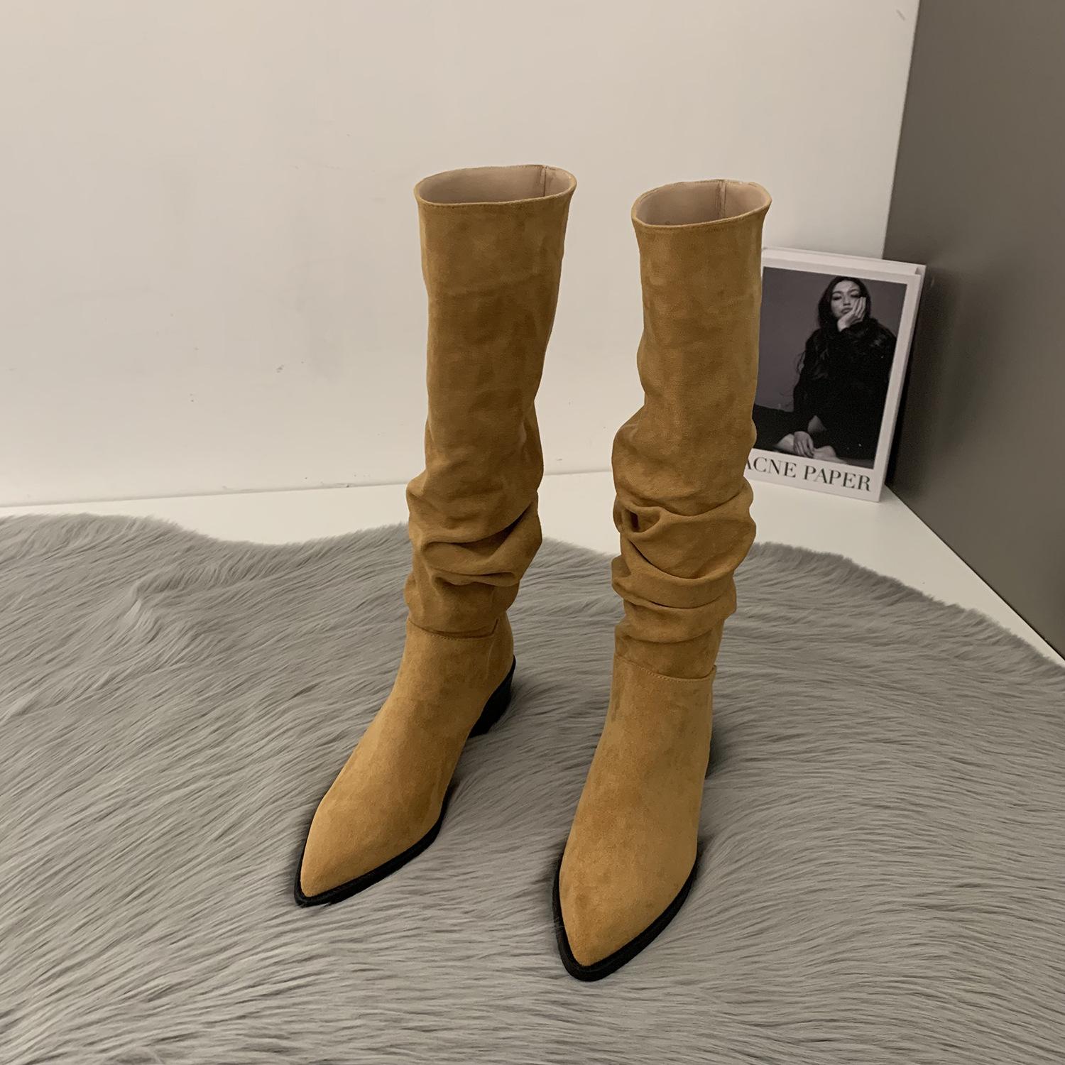 

Мартинсы на высоком каблукеФранцузские ботильоны на наборном каблуке, обувь, женские популярные ковбойские сапоги в западном стиле, ретро-ботильоны лето-осень 2025 40 светло-желтого