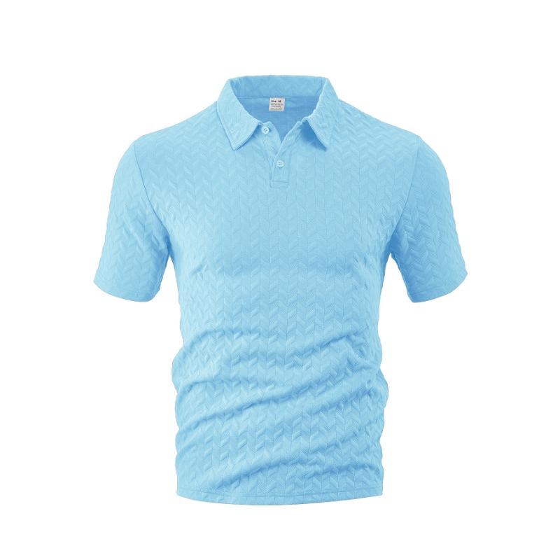 Men Jacquard Fabric Polo Shirt Summer Thin Breathable Moisture Wicking Short Sleeve T Shirt