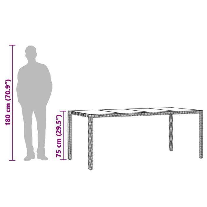 VidaXL Table de jardin avec dessus en verre marron résine tressée 365593