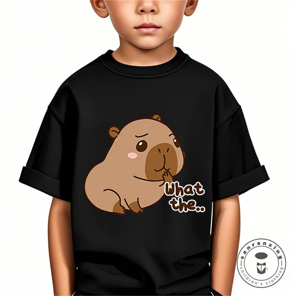 Vară Nouă Tendință Imprimeu Capibara Drăguț Tricou cu Mânecă Scurtă pentru Copii Drăguț Confortabil Versatil Tricou pentru Băiat și Fată