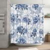 Elegant Floral Print Shower Curtain Blue Roses White Flowers Decorative Fabric Rectangular Size 180x245cm Perfect for Modern Bat