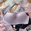 Japanese pure desire to wear lace underwear women's cross dew belt love pendant no steel ring gathering bra cover set