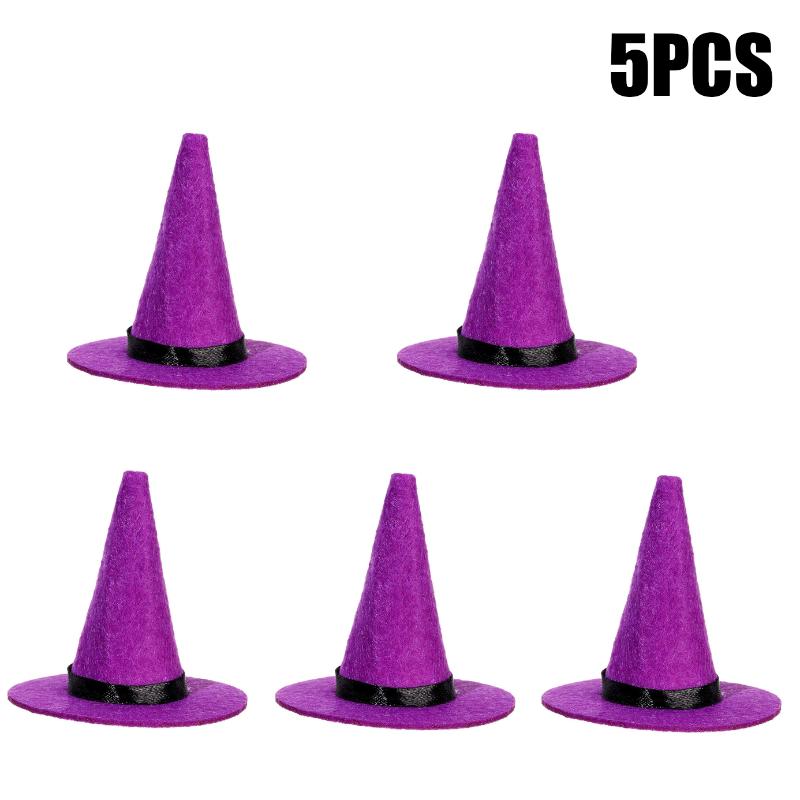 5Pcs Mini Felt Witch Hats Small Wizard Hat Decor For Wine Bottle Cup Table Ornament Halloween Party Bar Home Scene Decoration