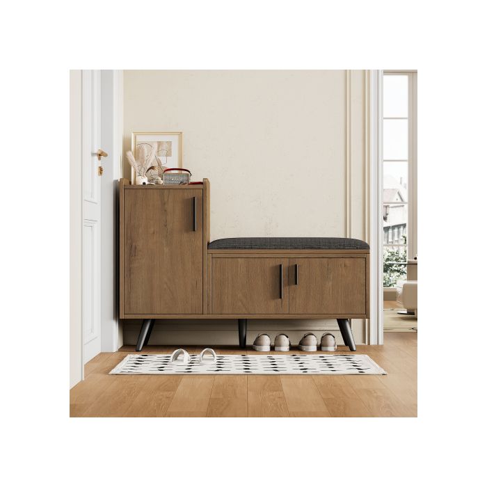 Meuble à chaussures - Moderne - 3 portes - Bois massif - Marron - 100 cm - Design contemporain