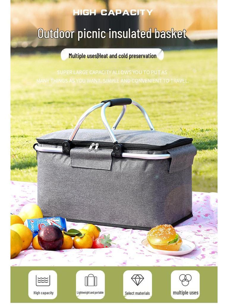 Cesto da Picnic Pieghevole Isolato - Tessuto Oxford Multifunzionale con Foglio di Alluminio Spesso