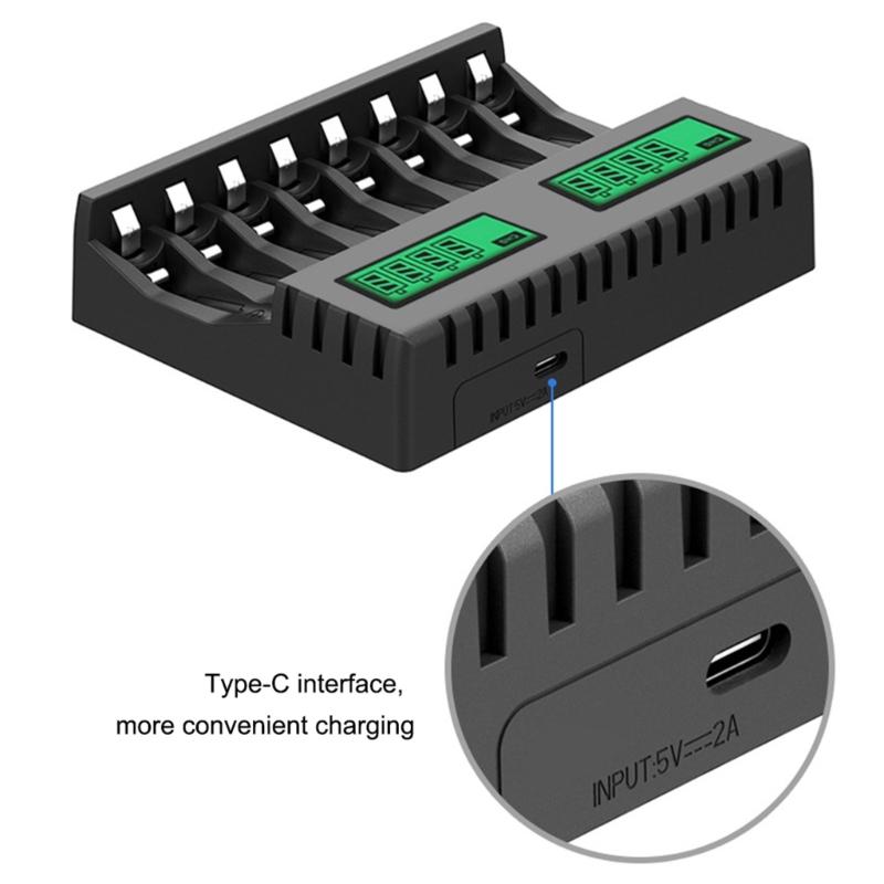 8 Slots Akkuladegerät AA/AAA Digitalanzeige Wiederaufladbare Batterien Ladezubehör Haushalt Büro Ladung