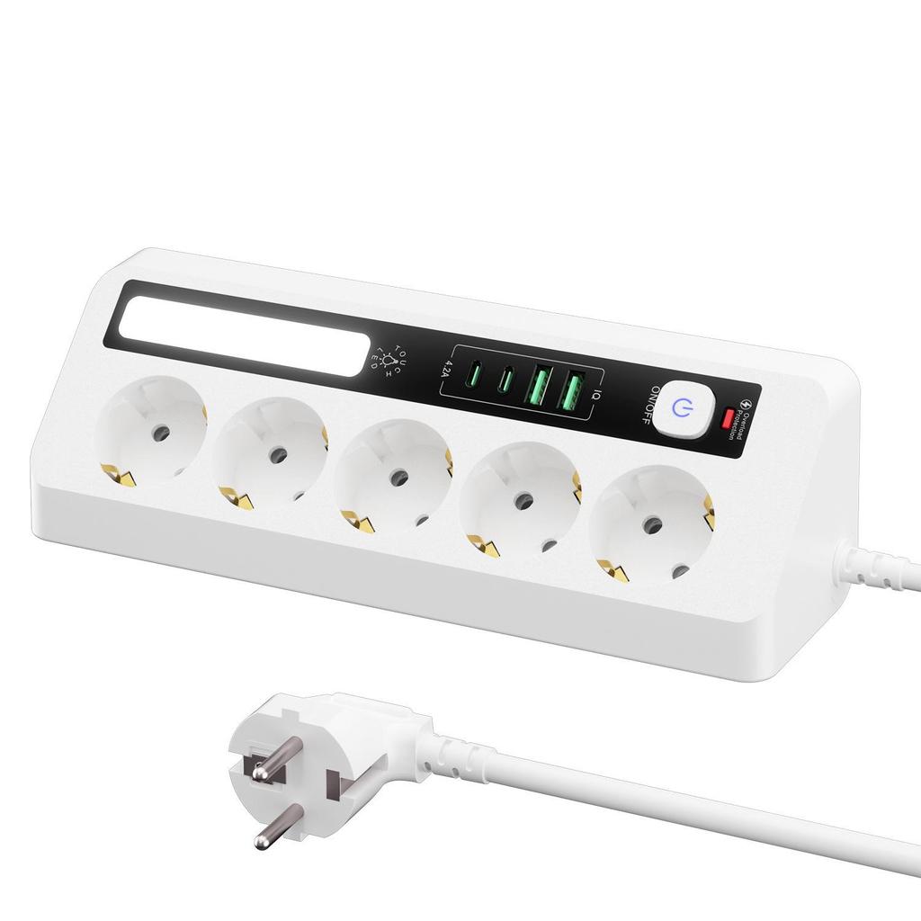 European Touch Night Light Power Strip: Triangle Wall Corner Extension Cord