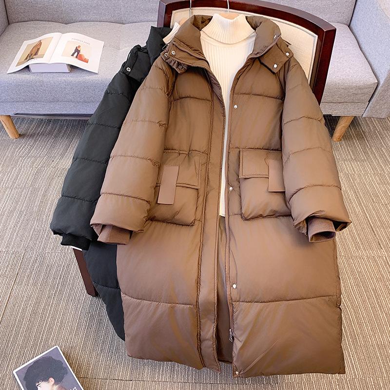 Women's new cotton-padded winter thickened fashionable foreign-style hooded medium and long knee-length cold-proof jacket