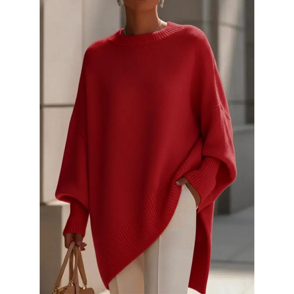 Women's Crew Neck Long Sleeve Knit Top Loose Fit Casual Solid Thick Faux Cashmere Oversized Pullover