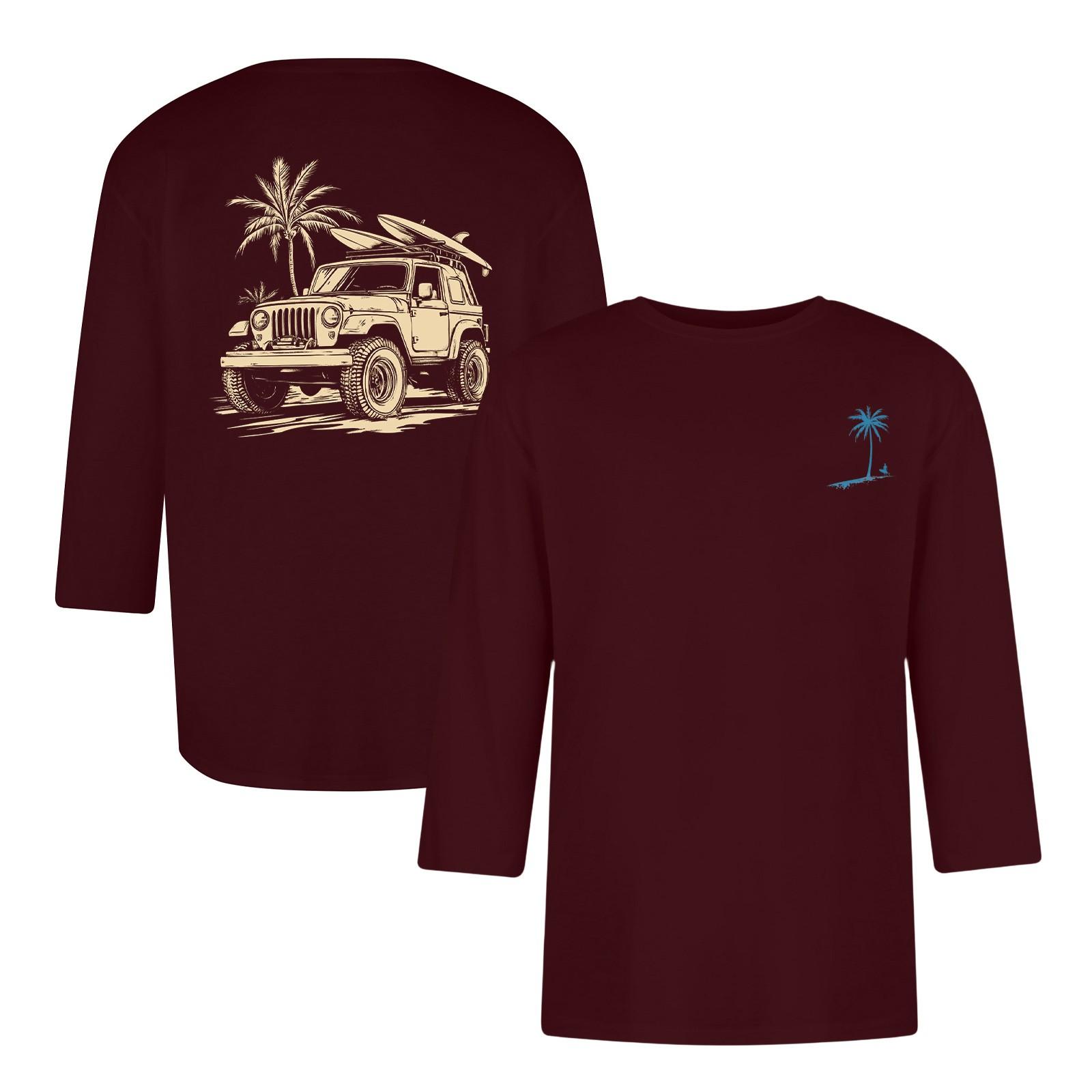 

Мужская повседневная и модная футболка с принтованным воротником и рукавом три четверти L винный