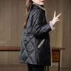 Mid-length Leather Women's Winter Stand-up Collar Padded Jacket Fashion Thickened Waist Warm Padded Jacket