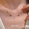 S925 Sterling Silver Four Leaf Clover Necklace for Women, 14K Gold Plated Colorful Lucky Clover Pendant, Dainty Ins Style Collarbone Chain