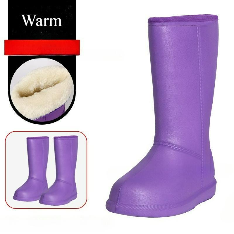 Women s Rain Boots EVA Mid-Calf Boots New Non-slip Waterproof Work Shoes Winter Outdoor Warm Snow Boots Slip on Plush Rain Shoes 36