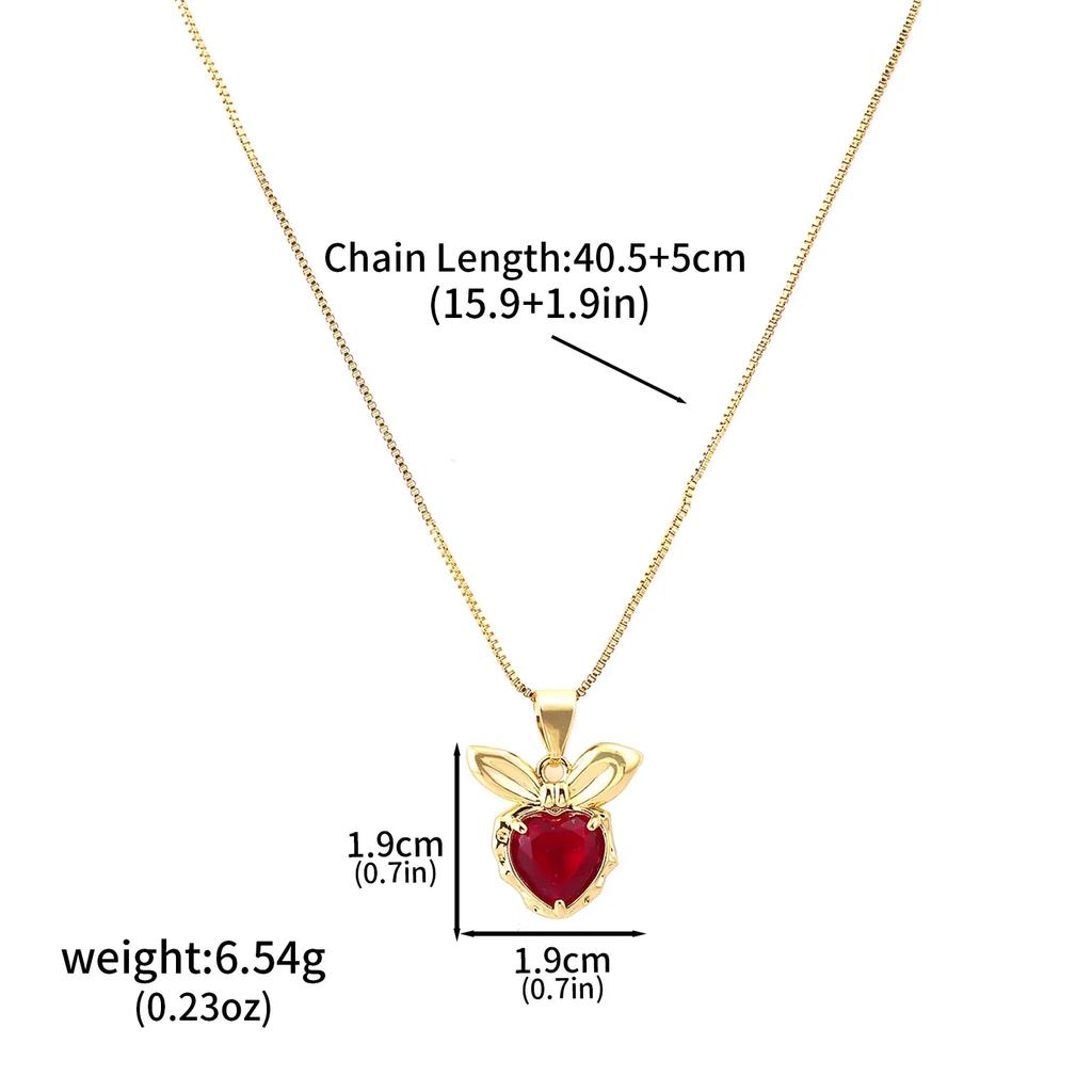 Fashion Gold Color Chain Red Crystal Heart Pendant Necklaces for Women Girls Valentine's Day Birthday Gifts High Quality