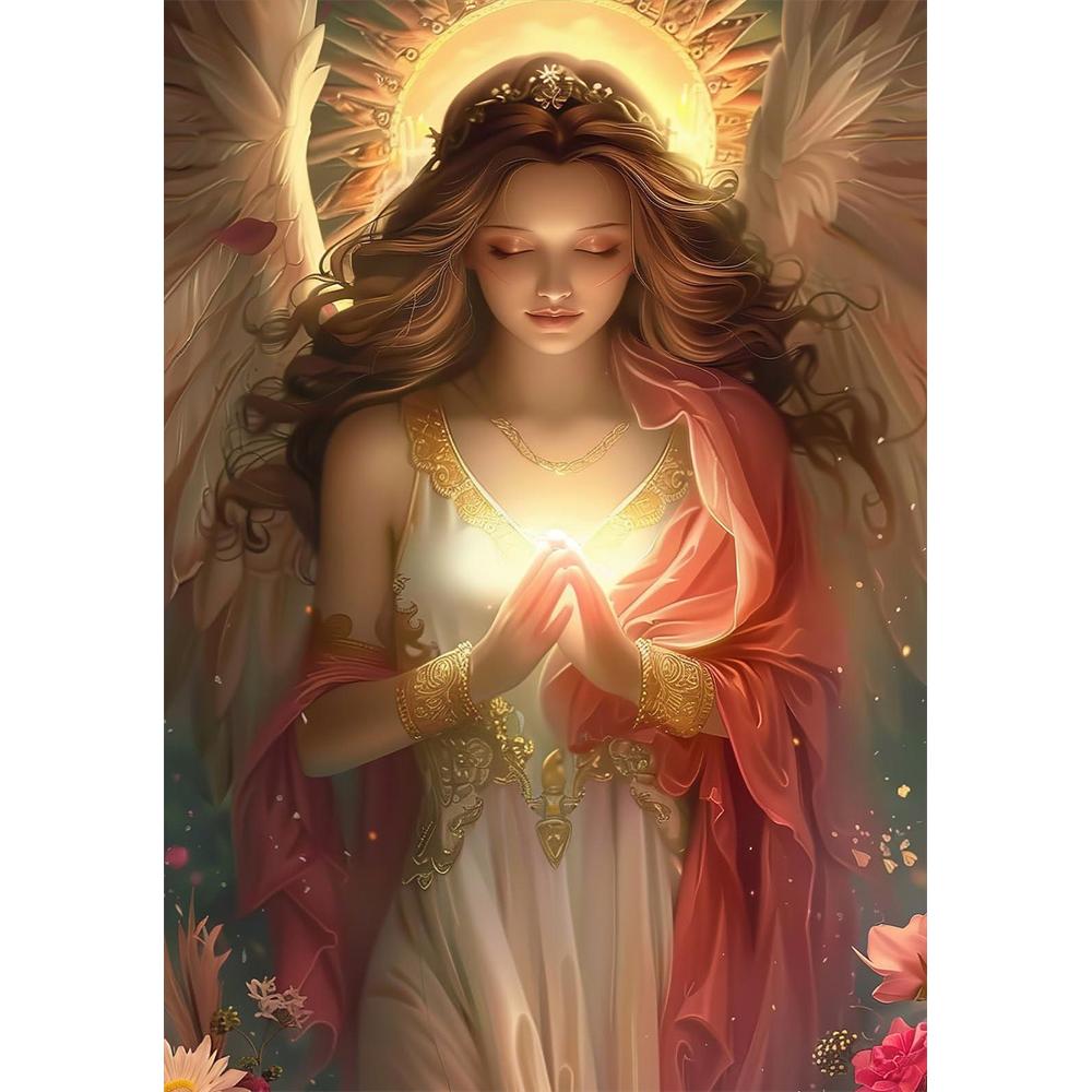 5D DIY Retro Angel Wall Art Round Diamond Painting Church Style Beautiful Angel Devotion Art Home Decoration