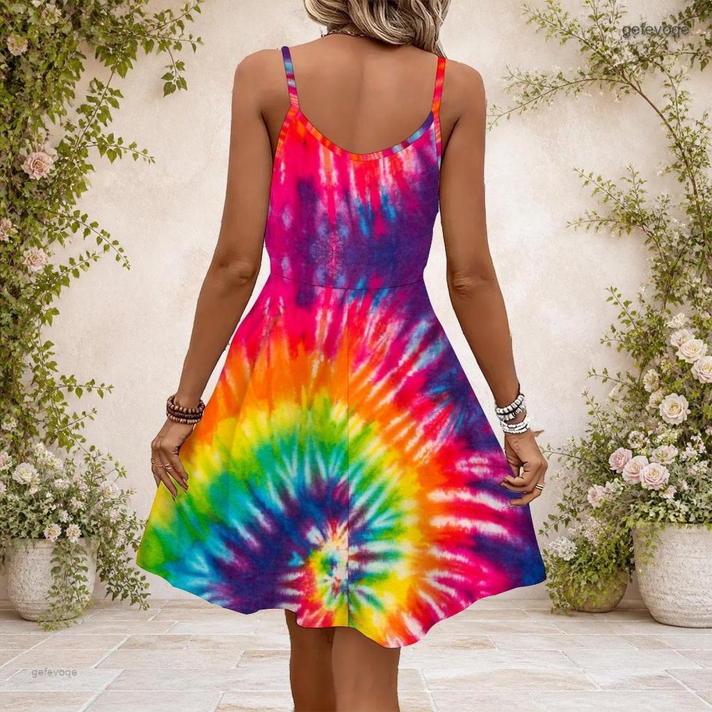 Women Plus Size V Neck Strappy Sleeveless Dress Black Star Whale Printed Gathered Waist Flared Hem