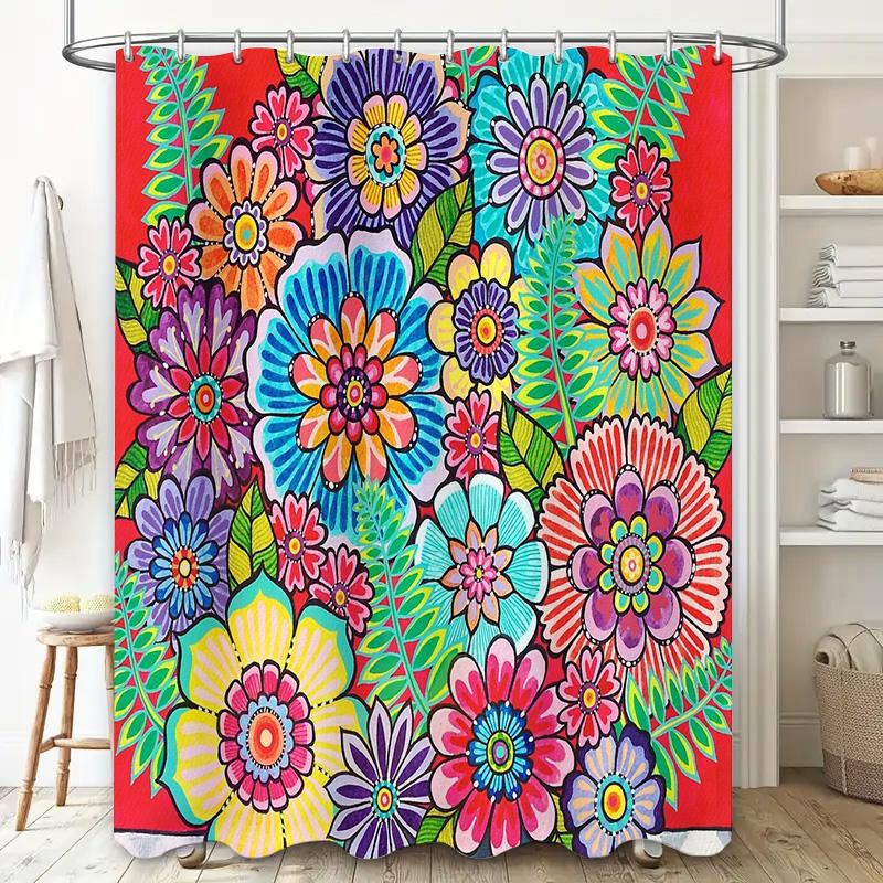Rideau de douche floral Motif botanique Décor de salle de bain Impression de fleurs de la nature Tissu imperméable Doublure Style Ferme Rustique Vintage