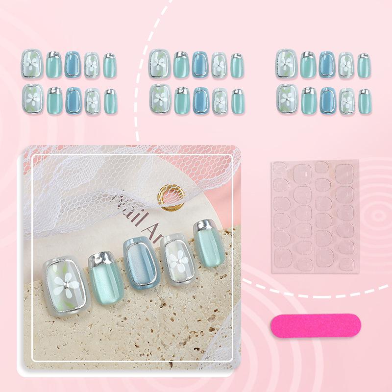 30-Piece Set of Handmade Long Island Iced Tea Trapezoid 3D Embossed Short Nail Tips