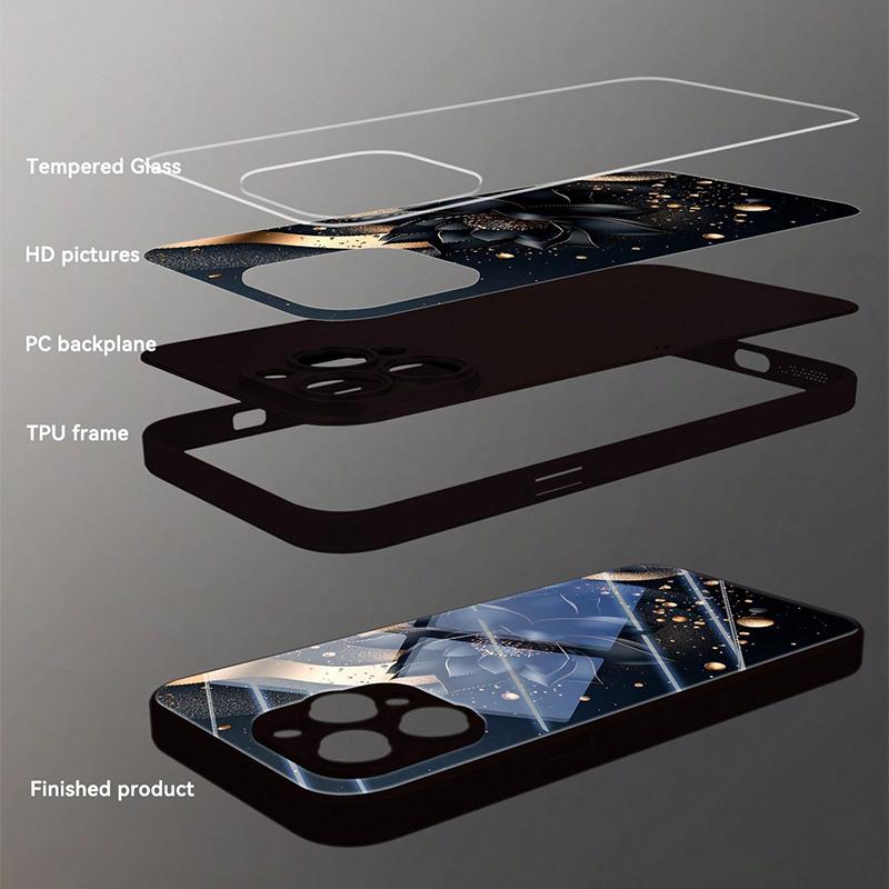 Coque de téléphone noire en verre trempé motif fleur de lotus noire pour Samsung Galaxy S25 S24 S23 Ultra Plus FE