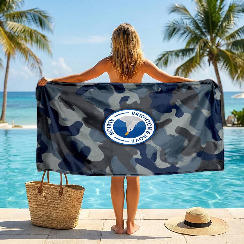 Asciugamano da Spiaggia Calcio Brighton & Hove Albion Asciugamano Estivo Morbido in Microfibra Asciugatura Rapida Assorbente per Spiaggia Piscina Viaggio