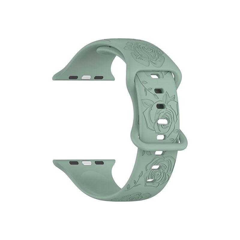 Apple Rose Pattern Silicone Watch Strap for 9th Gen Apple Watch, Laser Engraved Design with Eight-Shaped Buckle