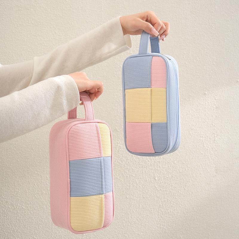 Minimalist Corduroy Makeup Handbag Large Capacity Travel Cosmetics Storage Bag Makeup Bag For Women