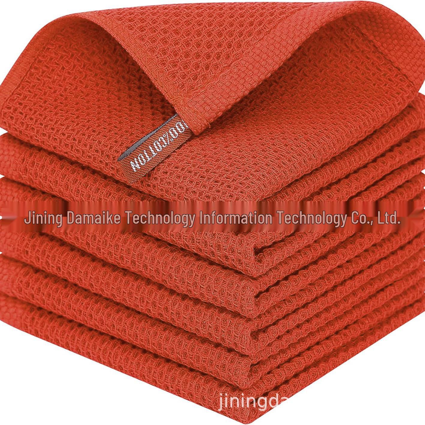 Pure Cotton Waffle Weave Kitchen and Face Towels with Embroidery 30x30cm, 31g (Waffle Series)