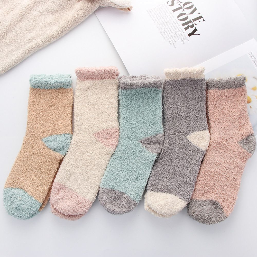 Candy Colors Winter Warm Plush Cashmere Sox Coral velvet socks Thickening Soft