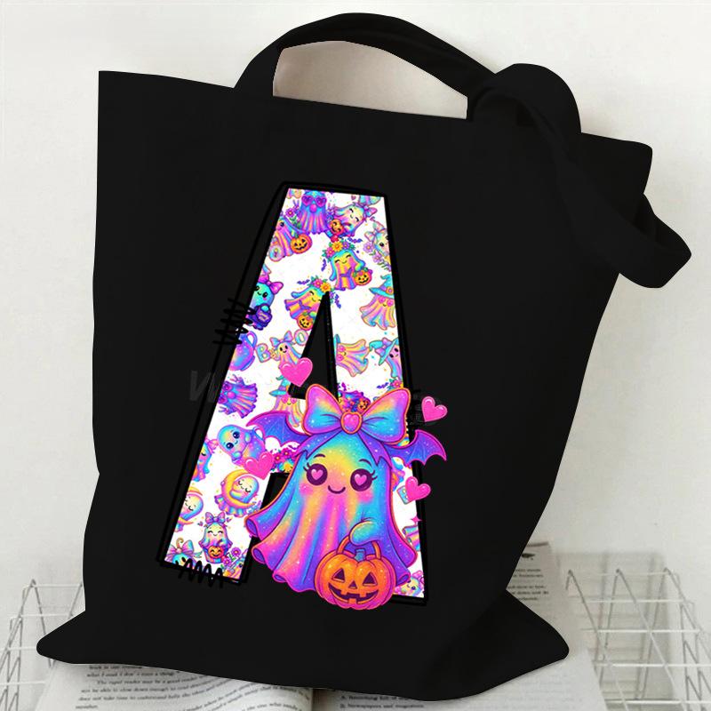 Halloween Alphabet Canvas Bag Going Out Portable Handbag Women's Large Capacity Casual Shoulder Crossbody Bag