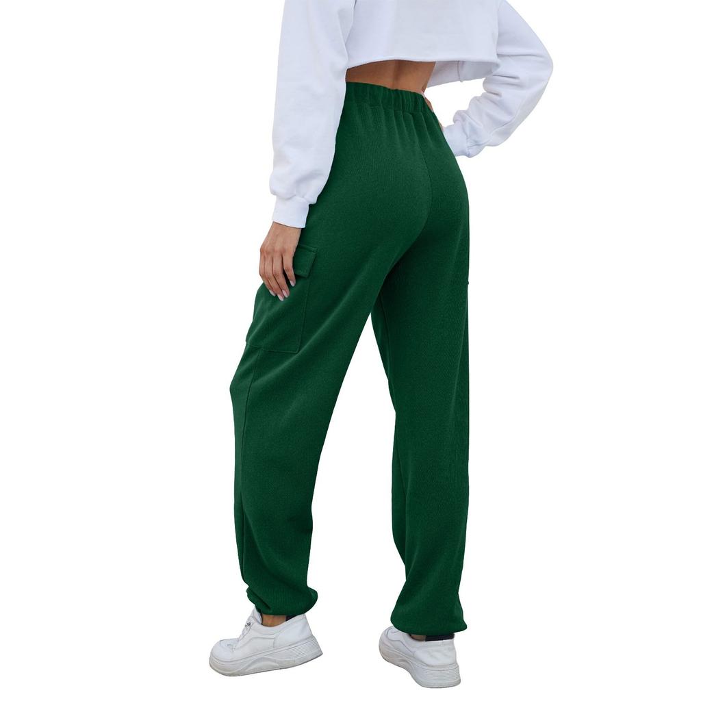 Pantaloni de sport casual de buzunar, de culoare solidă, de modă pentru femei