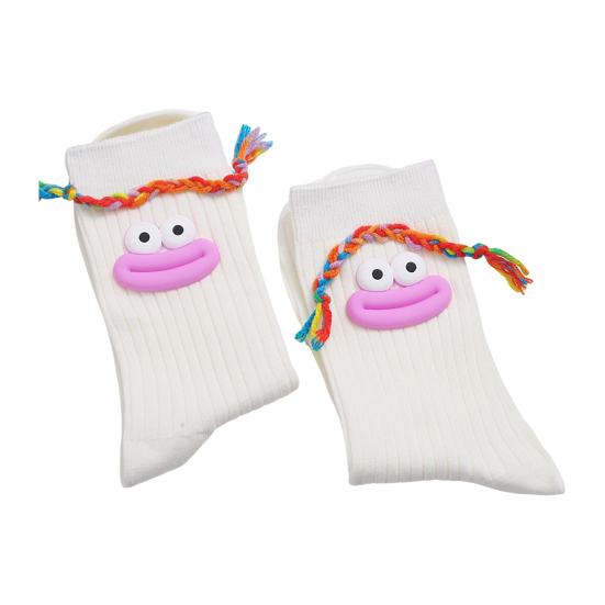 Funny Face Socks Cartoon Crew Socks with Colorful Braids Sausage Lips Cute Silly Socks for Women Girls Birthday Festive Gifts