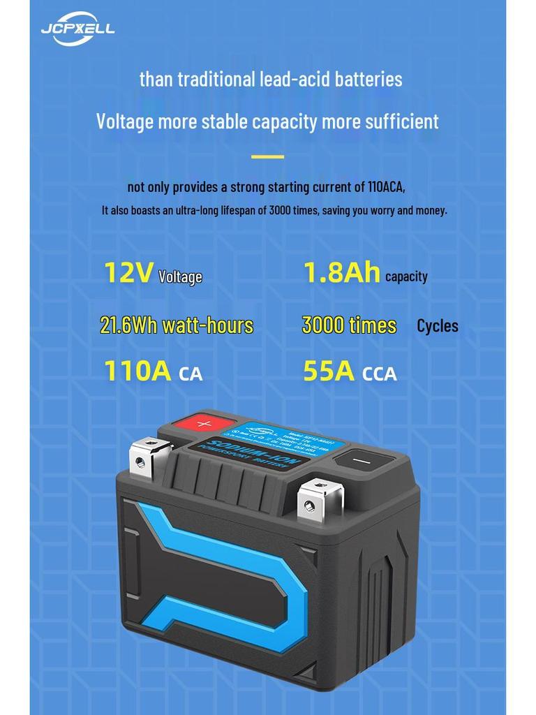 12V Sodium-ion Motorcycle Starter Battery for YTX4L-BS Replacement - Long Life, Maintenance-Free