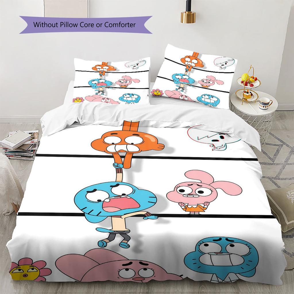 Gumball Cartoon Muster Bettwäsche Heimdekoration Geburtstagsgeschenk ( 1 Bettbezug + 2 Kissenbezüge, ohne Füllung),Fanartikel.