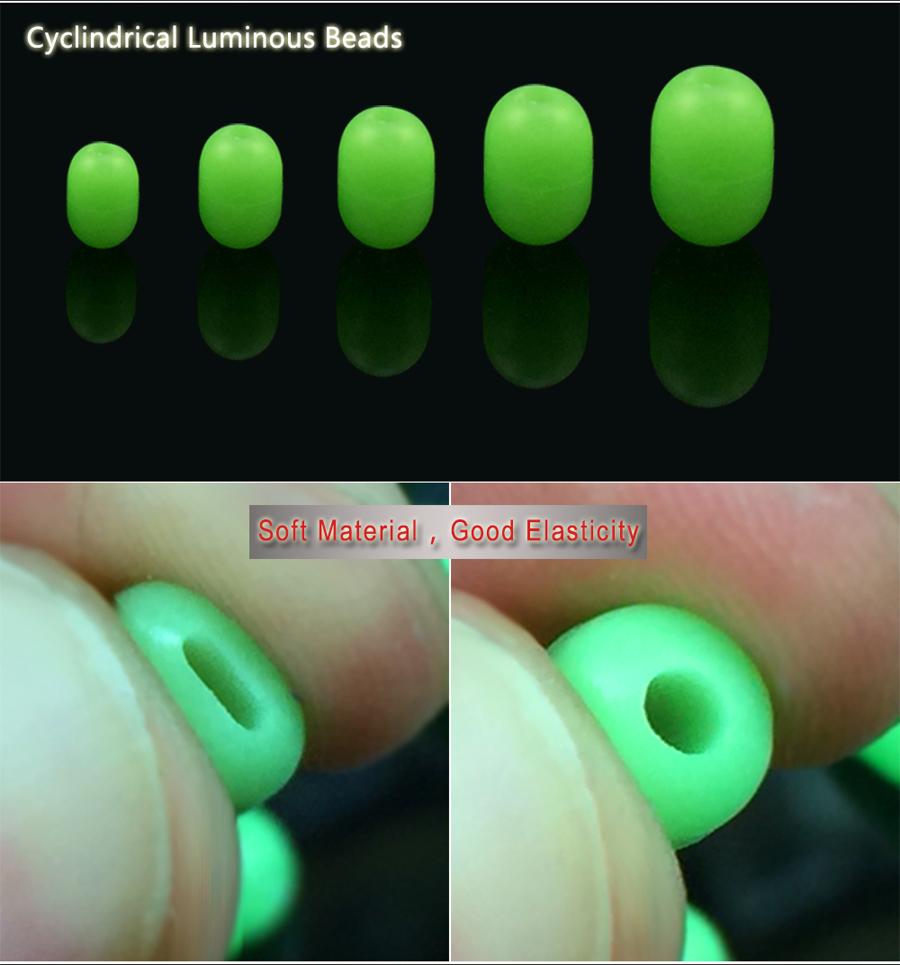200pcs/lot Green Luminous Beads Green Large Soft Rubber Oval Fishing Space Beans Round Float Sea Fishing Tackle Lure Accessories
