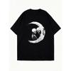Oversized T Shirt Black Skull Couple Moon Print Casual Wear