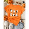 Ladies Halloween Ghost Pattern Casual T-shirt Black Cat Print Summer Sports Short Sleeve Vacation Pretend Fashion Women's Wear