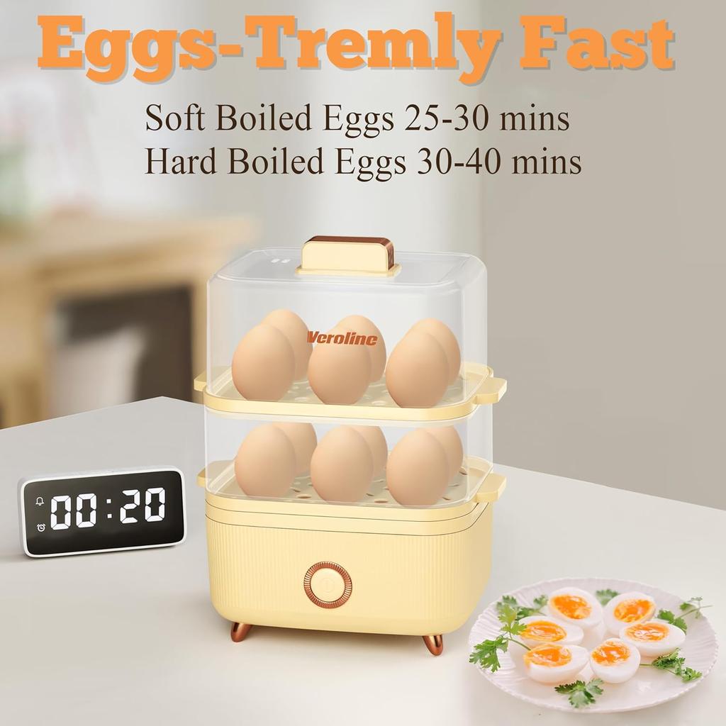 12 Egg Capacity Electric Egg Cooker for Hard Boiled Eggs, Soft, Medium, Poached Eggs, Food & Vegetable Steamer