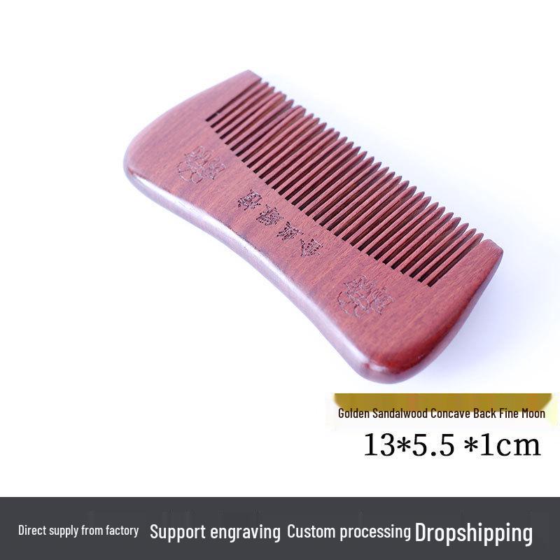 Golden Sandalwood Comb: Souvenir with Text Pattern, Thick Wooden Handle, Hairdressing Meridian Gift