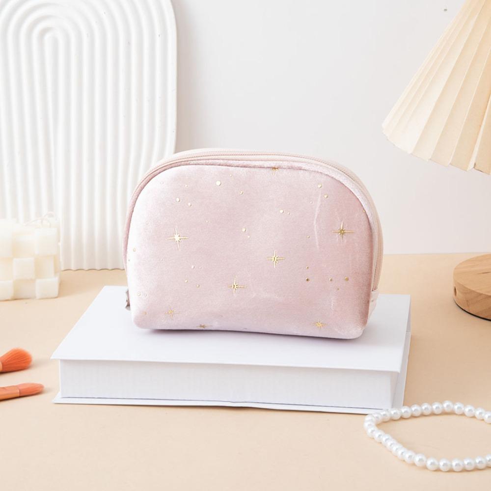 Large Capacity Women Toiletry Bag Portable Hot Stamping Star Pattern Clutch Bag Soft Velvet Beauty Case Pouch