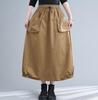 ShuMing Long Balloon Maxi Elastic Plus Solid Color Size Women's Skirt, Length, Waist, Pockets, Cargo-Style, Casual, A-Line, Size, Flattering, (Free