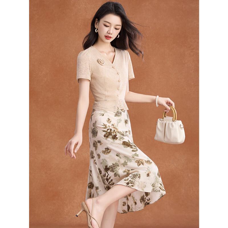 Meilanni Oil Painting Style Lace Patchwork A-Line Midi Dress 2XL