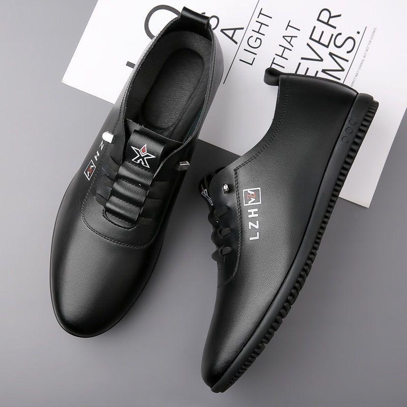 Genuine Leather Cowhide Men's Leather Shoes Summer New Breathable Deodorant Strap-free White Casual Shoes Soft Sole Soft Surface Leather Shoes