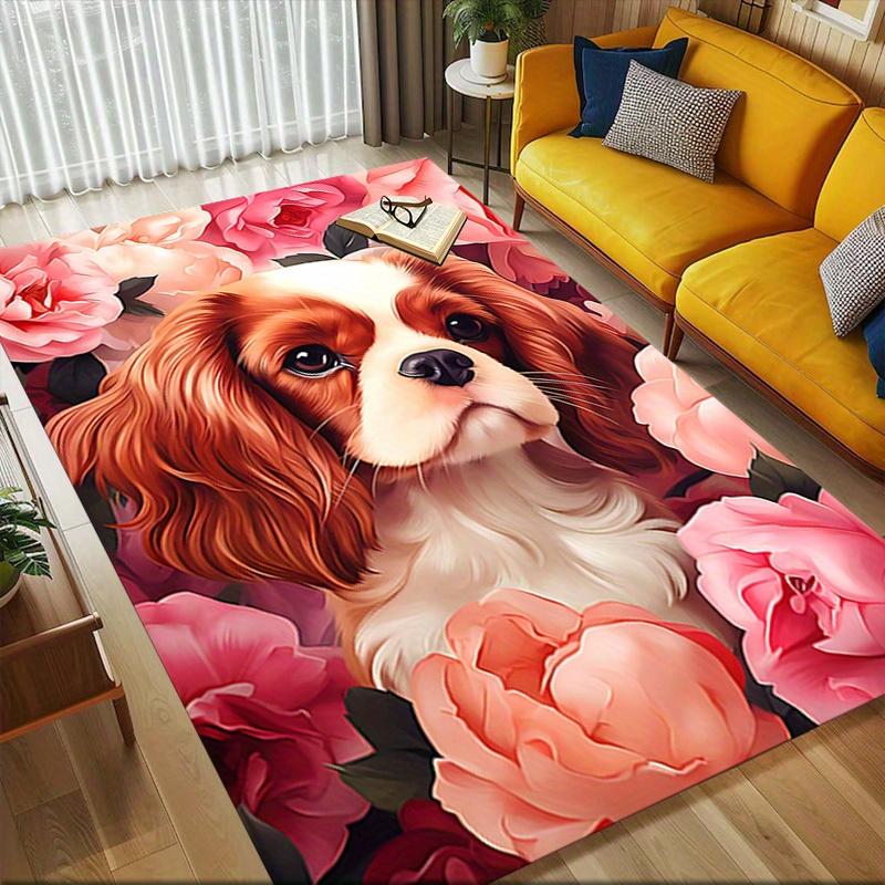 1pc Floral Canine Themed Rug for Home Decor, Non-slip Office Carpet, Chair mat, Outdoor Mat, Christmas and Halloween gifts-0731129