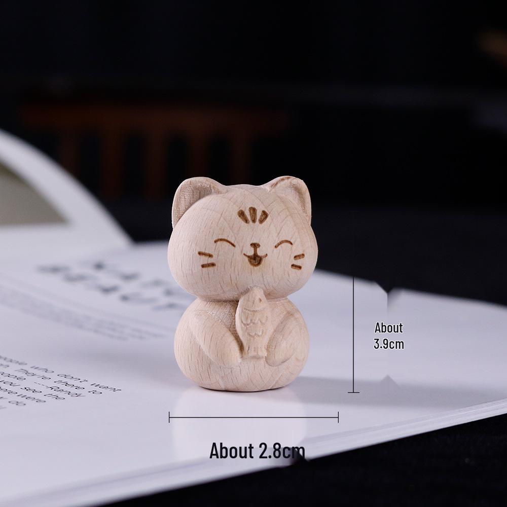 Beech Wood Joyful Cat Desktop Ornament – Year-Round Healing Décor