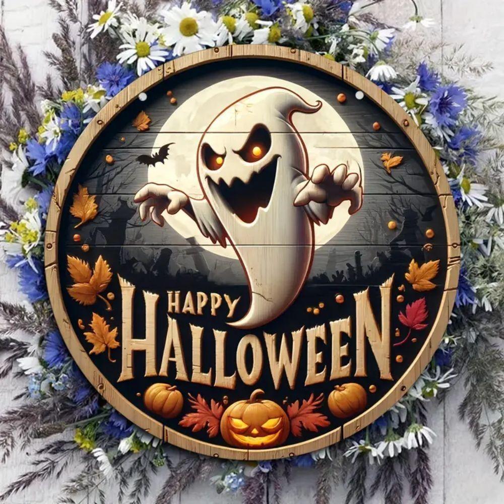 

Halloween Wooden Wreath Logo Retro Pumpkin Head Horror Art Decoration Home Garden Courtyard Wooden Hanging Pendant Outdoor Props