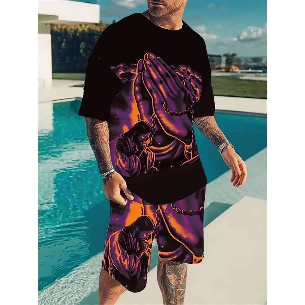 Vacation Casual Short Sleeve T Shirt Outdoor Street Shorts Summer Men's Short Sleeve Shorts Set Mens Skull Printed Set Hot Model